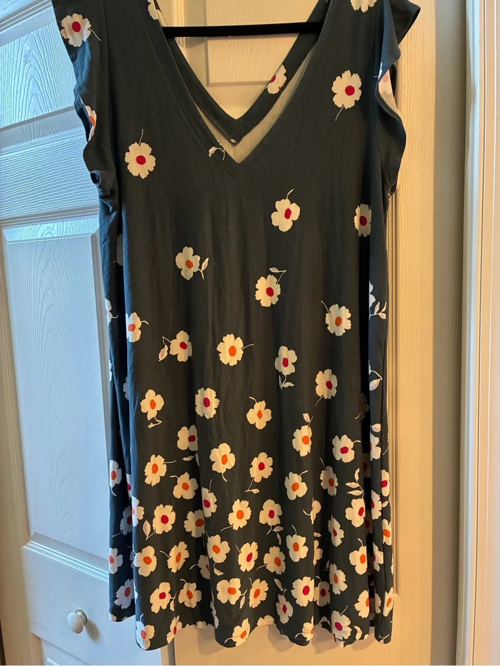 Blue Floral Double V-neck Womens’ Lightweight Dress